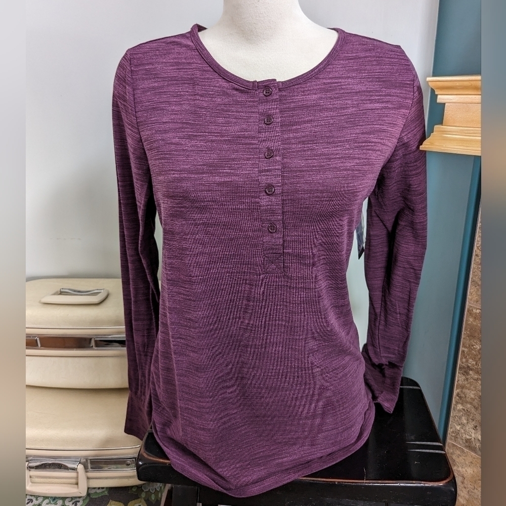 New Torrid Happy Camper Lyocell Henley Long Sleeve Active Tee, purple Sz L 0x - Picture 3 of 5